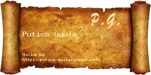 Putics Gyula névjegykártya